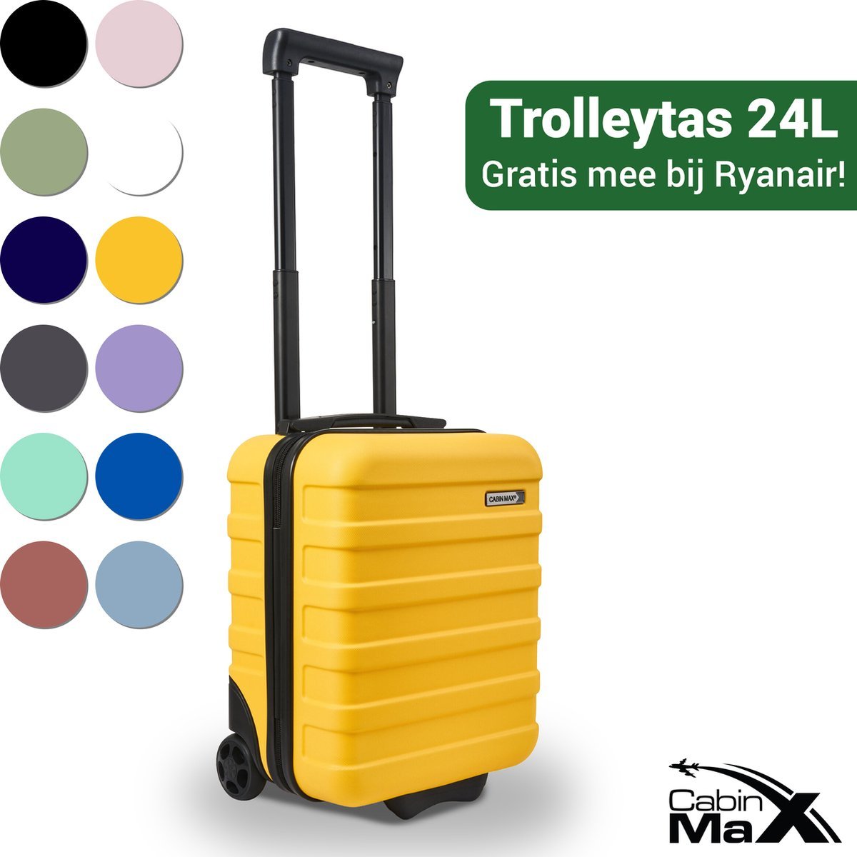 CabinMax Handbagage Koffer - Reiskoffer 24L - Handbagage Trolley Wizz Air - 40x30x20cm - Geel