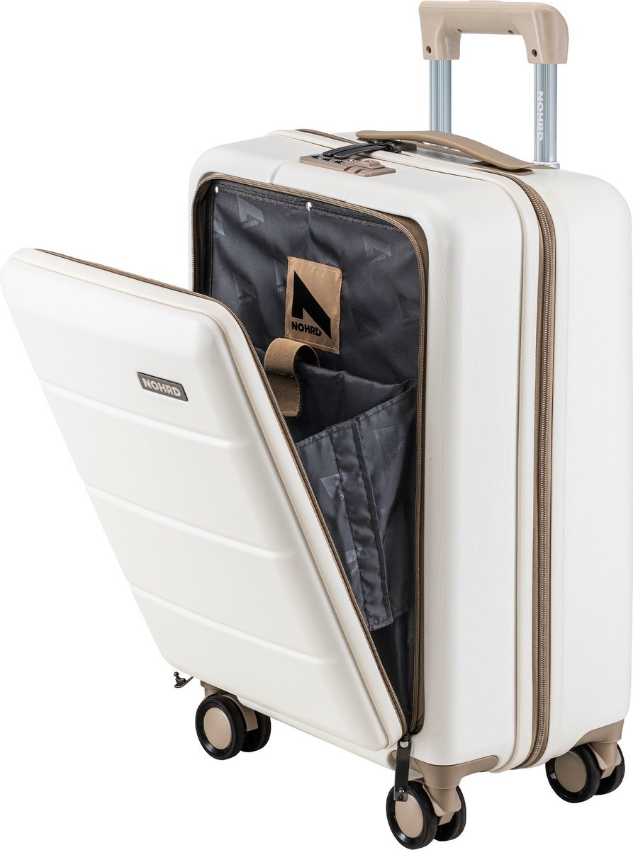 Nohrd Handbagage Koffer - Beige - Reiskoffer met Wielen - 35 L - Handbagage Trolley Lichtgewicht - Incl. Voorvak - Trolley op Wieltjes - Dubbel TSA Slot - Reiskoffers - Koffers