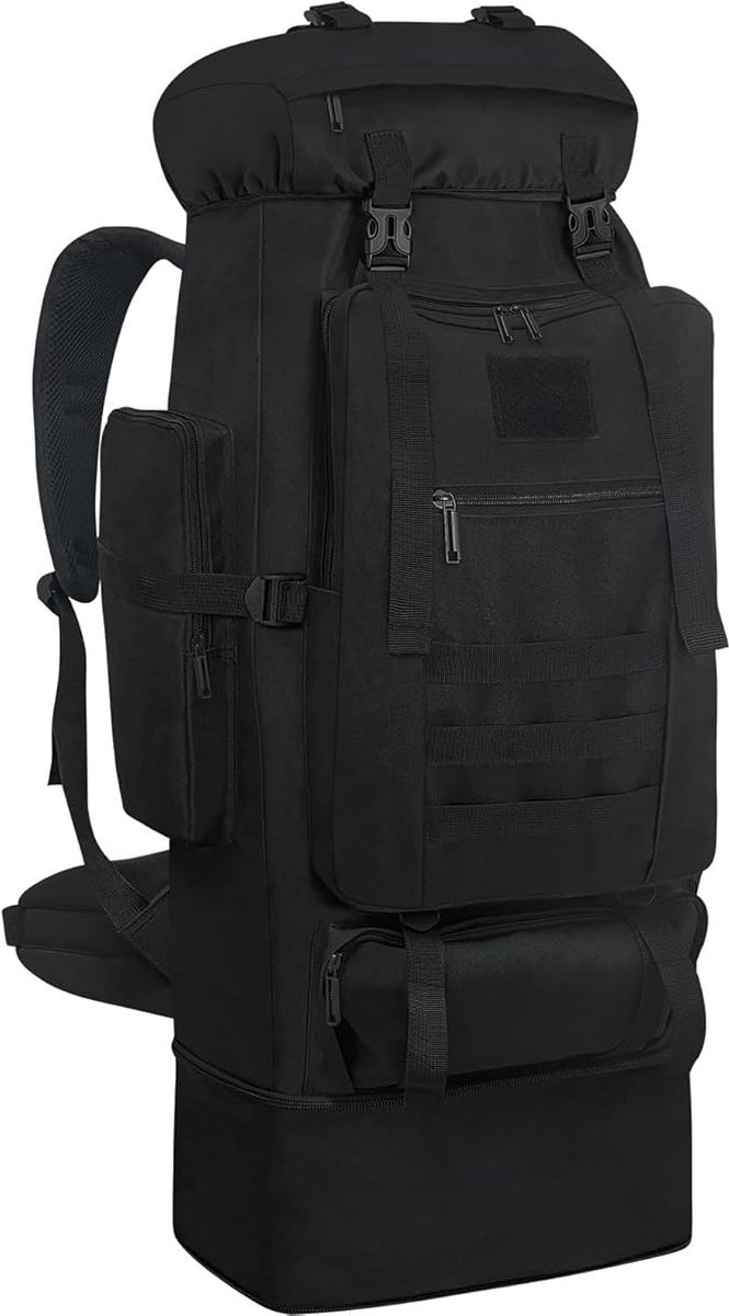 100L Camping Rugzak - Extra Grote Waterdichte Outdoor Rugtas voor Dames & Heren - Verstelbare Rugzak met MOLLE-Systeem (Modulair Uitbreidbaar) - Militaire Trekking Backpack voor Wandelen & Reizen - Survival Backpack - Zwart