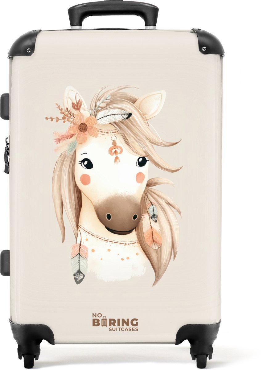 NoBoringSuitcases.com® - Kinderkoffer meisje - Kindertrolley meisjes - Bohemian paard in pastel kleuren - Koffer kind groot - Rolkoffer lichtgewicht - Reiskoffer met 4 wielen - Grote trolley XL - 20 kg bagage