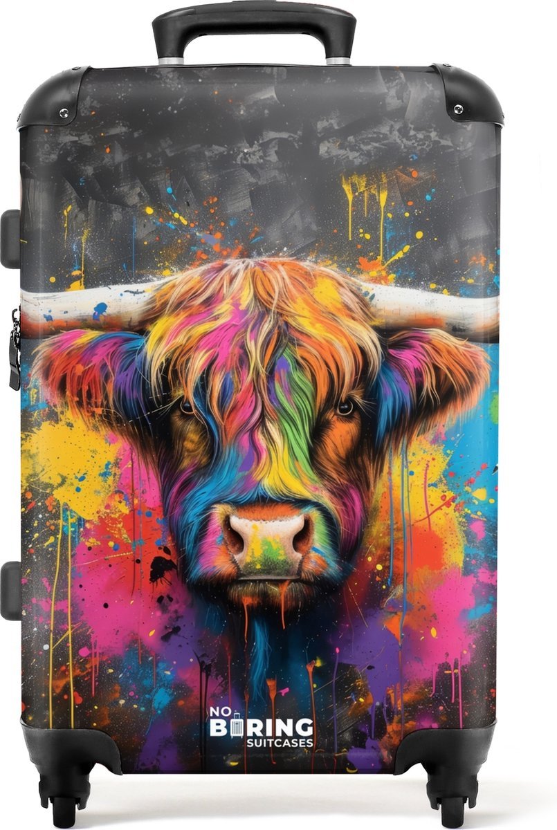 NoBoringSuitcases.com® - Koffer groot - Rolkoffer lichtgewicht - Schotse hooglander als graffiti art - Reiskoffer met 4 wielen - Grote trolley XL - 20 kg bagage