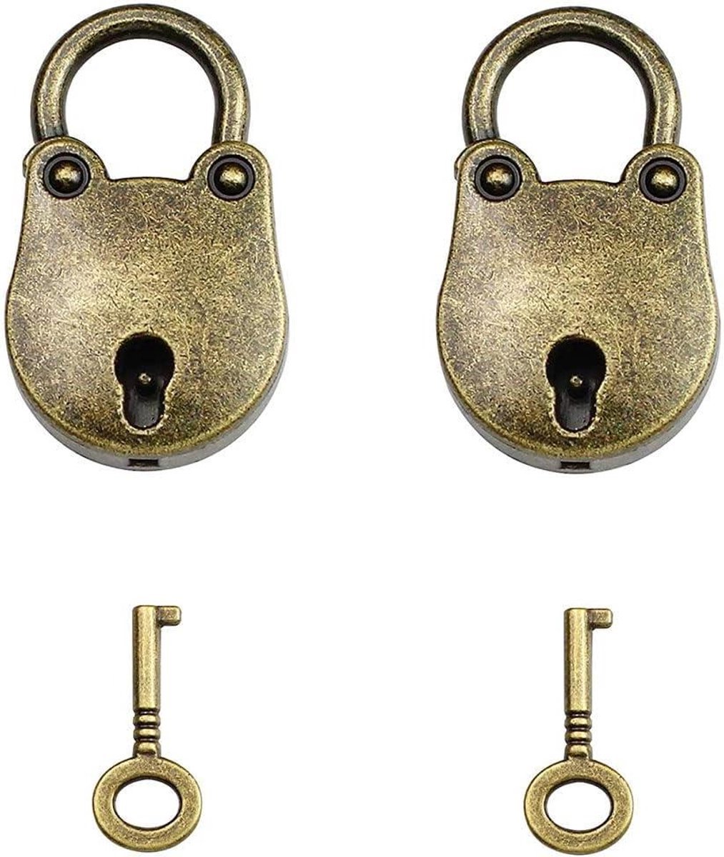 2 Stuks Mini-Hangsloten Antieke Sloten - Vintage Hangsloten met Sleutel voor Juwelendoosje en Dagboek - Cadeau Decoratie