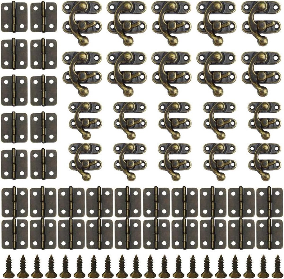 Allecto Plus - Barrelhaken 20 stuks voor houten kist decoratie - Vintage hangslot hasp mini-klapscharnieren met schroeven