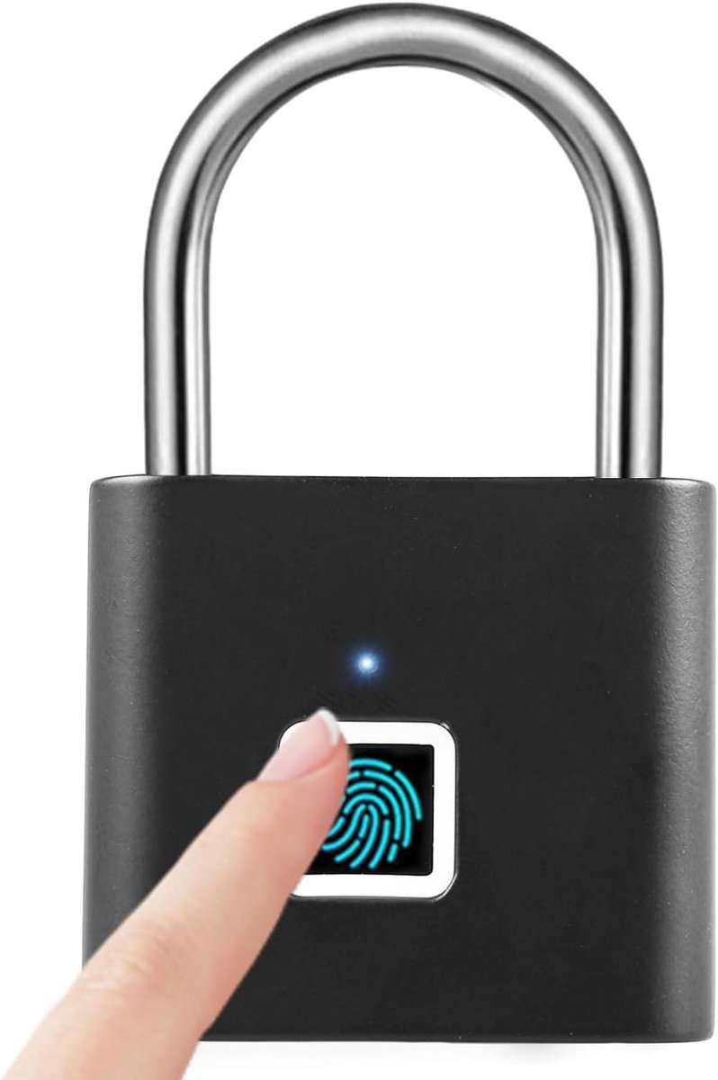 Allecto Plus - Elektronisch Vingerafdrukslot USB-oplaadbaar Waterdicht Hangslot voor Gym Office - Zwart