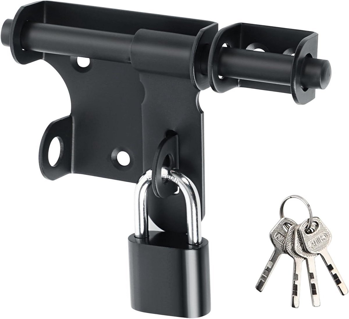 Allecto Plus - Gate Latch Bolt Lock met hangslot & 4 sleutels voor Houten Poorten - Tuinschuur Sloten van Roestvrij Staal in Zwart - EMS320B-SET