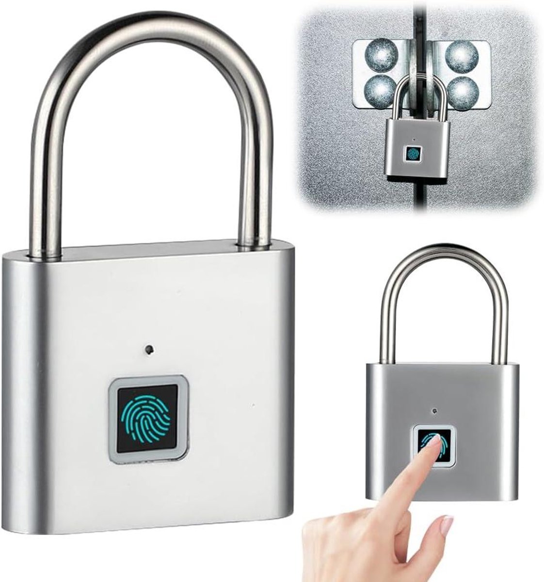 Allecto Plus - Hangslot met vingerafdruk - USB-hangslot voor weerbestendig gebruik - Voor gym, kantoor, huis en tuin - Smart slot - 10 vingerafdrukken opslaan