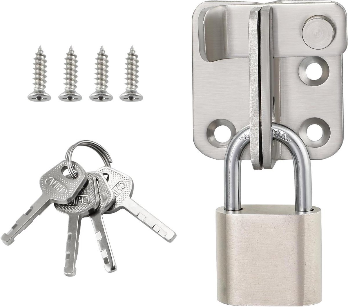 Allecto Plus - Roestvrij stalen deurgrendel met hangslot - afsluitbaar slotgrendel voor poort raam - antieke stijl grendel met hangslot - veilige afsluiting bouwprojecten