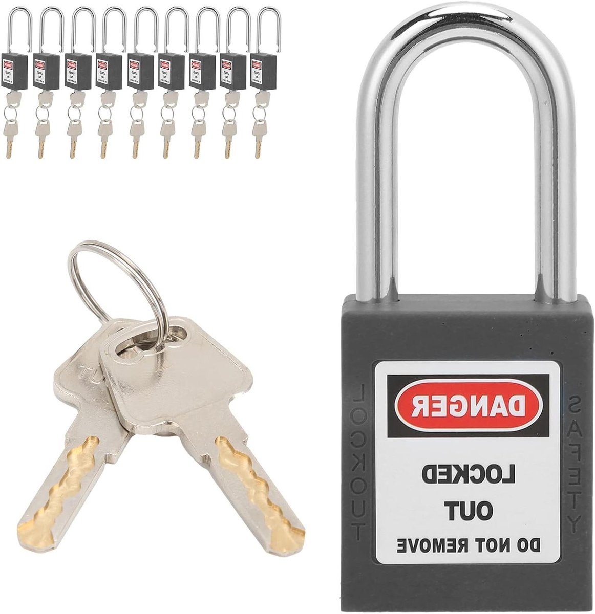 Allecto Plus - Veiligheidshangsloten set - 10x Lockout Tagout-sloten - Stalen Balk - Anti Corrosie - Industriële Machinebouw - Zwart