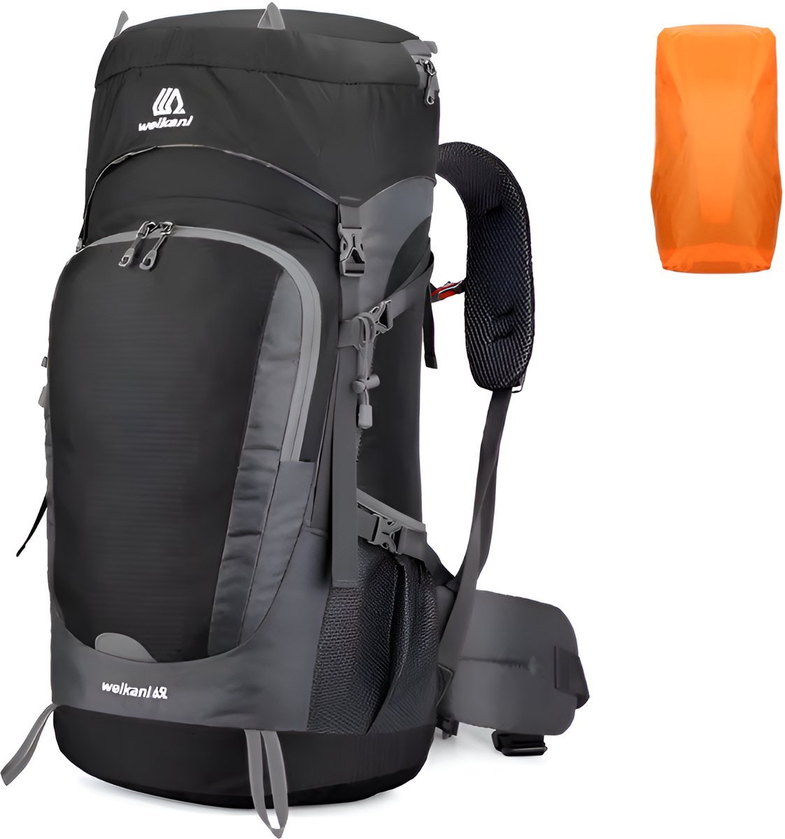 CarryQuest® - 65L - Backpacks - Backpack - Rugzak - Outdoor - Klimmen - Wandelen - Trekking - Lichtblauw - Waterbestendig - Duurzaam - Regenhoes - Drinksysteem - Comfort - Ventilatie - Verstelbaar - Mesh - Nylon - 65 Liter - Backpack Organizer
