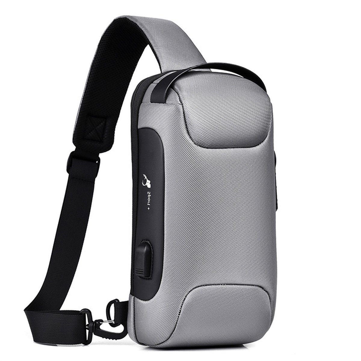 Sling Backpack - USB Schoudertas met Geldzak - Sportieve Reisrugzak - Lichtgewicht Draagcomfort - Grijs