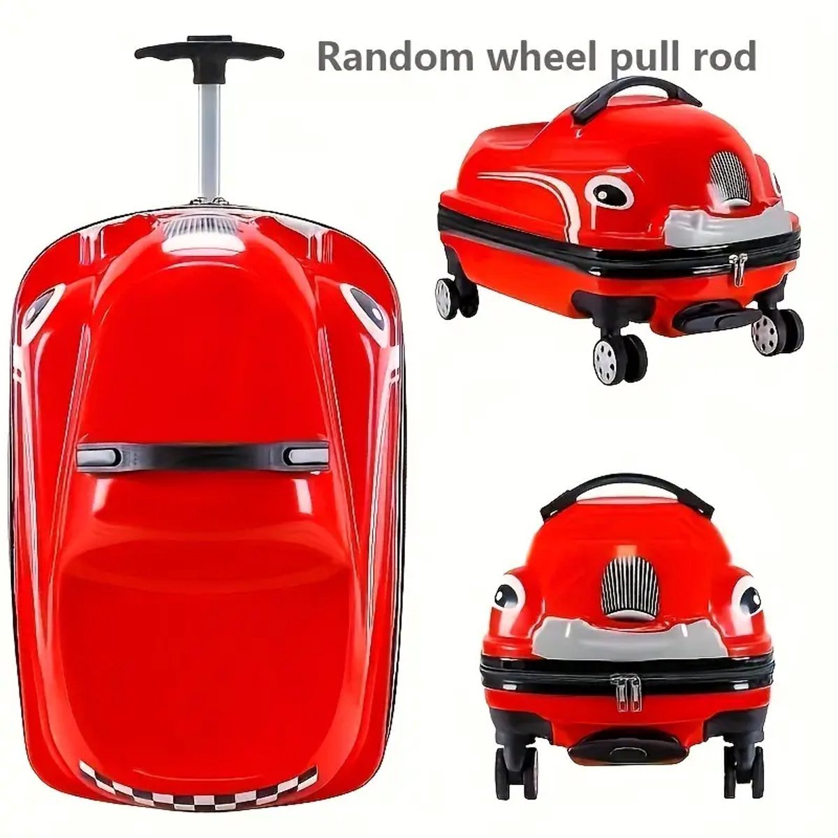 Kinderkoffer Auto Rood - Trolley Koffer met Wieltjes en Trekstang - Speelse Reiskoffer voor Jongens en Meisjes - Handbagage Formaat - Zomervakantie - Vliegtuig