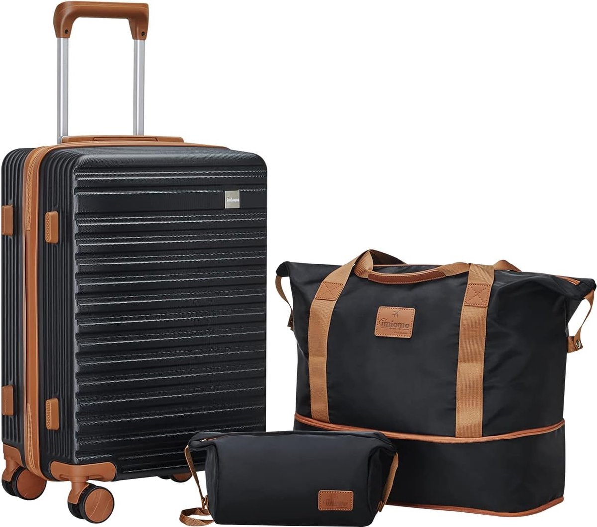 Premium Koffer met harde schaal, 3 stuks, handbagage, reiskoffer, middelgroot, 4 wielen, licht, rolkoffer met trolley en TSA-slot, M, 35 l + 30 l, zwart, Medium, koffer
