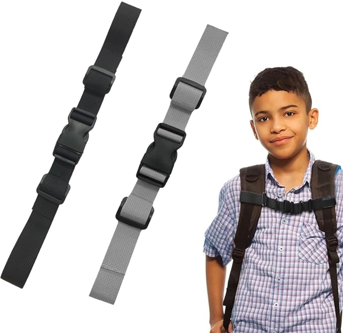 Adjustable Chest Strap, Nylon with Buckle, Backpack Strap, Quick Release Backpack Strap with Buckle, Heavy Duty Shoulder Straps for Backpack, Gray, M, Grey