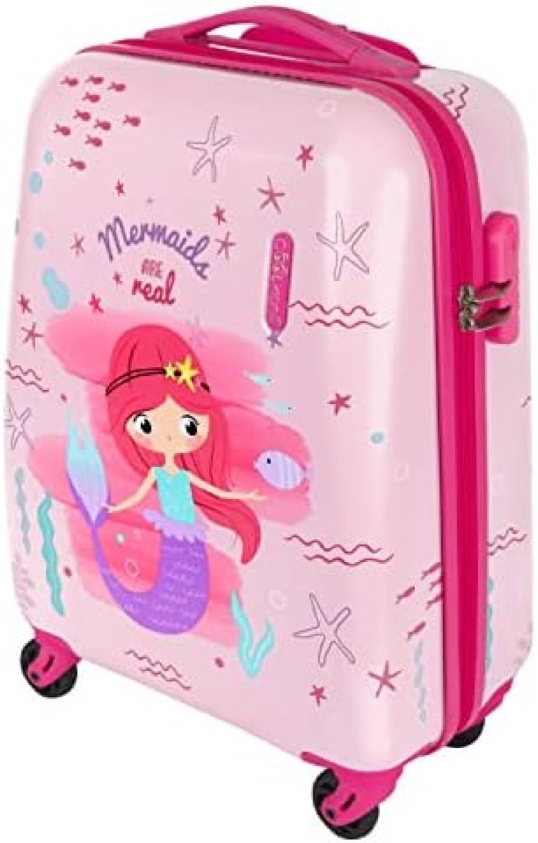 Kinderkoffer - Trolley Suitcase - Handbagage Koffer Blauw en Roze voor Kinderen Jongen en Meisje - Kleurige Reiskoffer Kind met Combinatie Slot en 4 Zwenkwielen - Zeemeermin Design 51x35x20 cm
