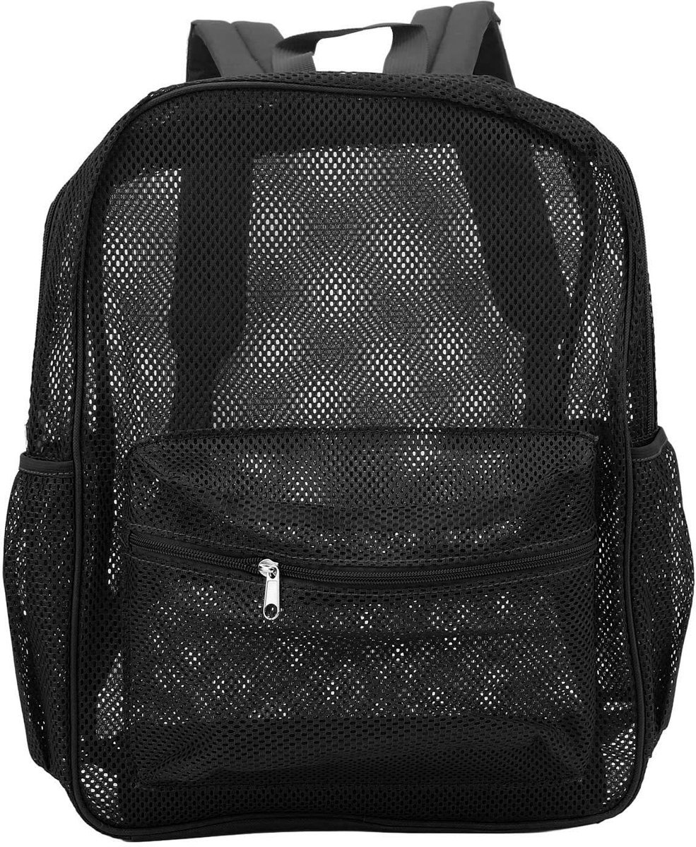 Mesh Backpack, Rugged Mesh Backpack, Lightweight Washable, Clear University Backpack with Two Stretchy Pockets on Both Sides for School, Swimming, Fitness, Beach, Sports