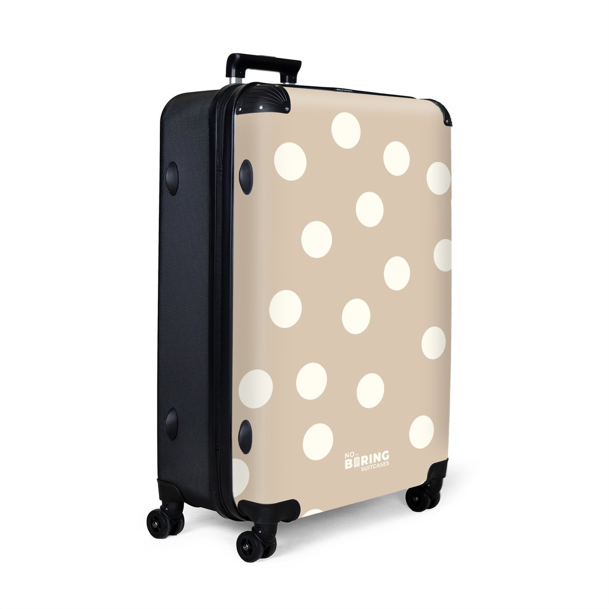 NoBoringSuitcases.com® - Koffer groot - Reiskoffer lichtgewicht - Beige met witte stippen - Rolkoffer met 4 wielen - Grote trolley XL - 98 liter bagage