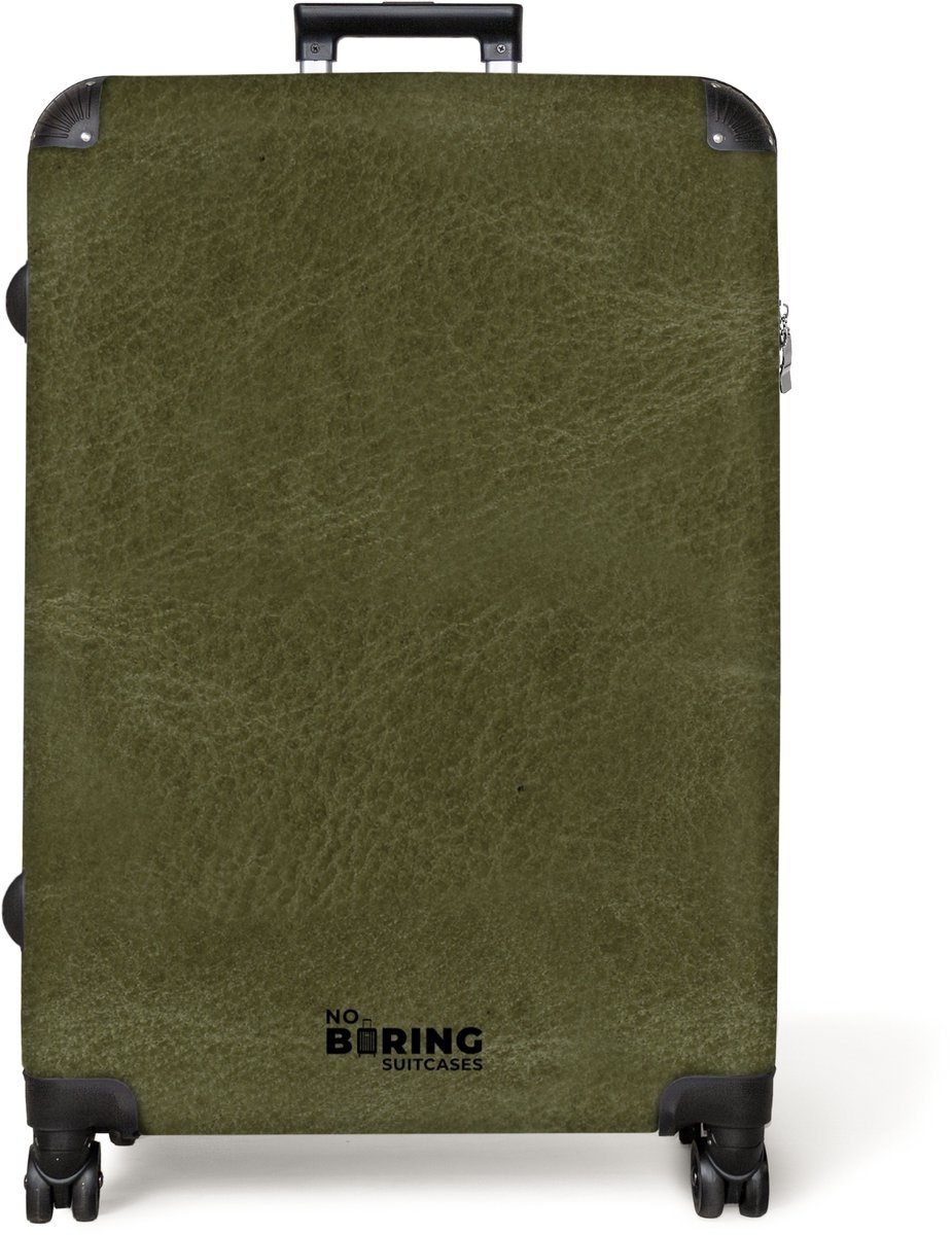 NoBoringSuitcases.com® - Koffer groot - Reiskoffer lichtgewicht - Lederen look khaki groen - Rolkoffer met 4 wielen - Grote trolley XL - 98 liter bagage