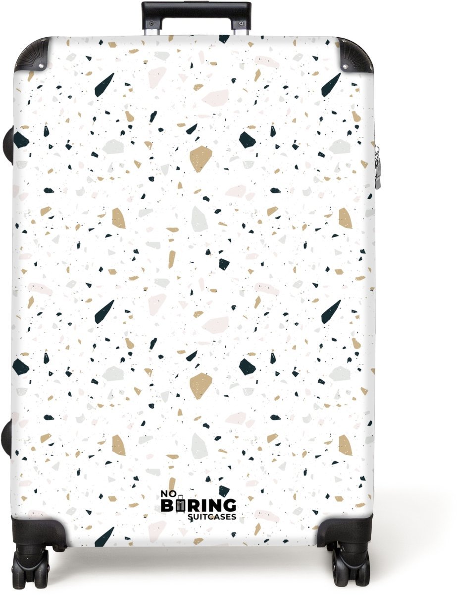 NoBoringSuitcases.com® - Koffer groot - Reiskoffer lichtgewicht - Terrazzo patroon neutraal - Rolkoffer met 4 wielen - Grote trolley XL - 98 liter bagage