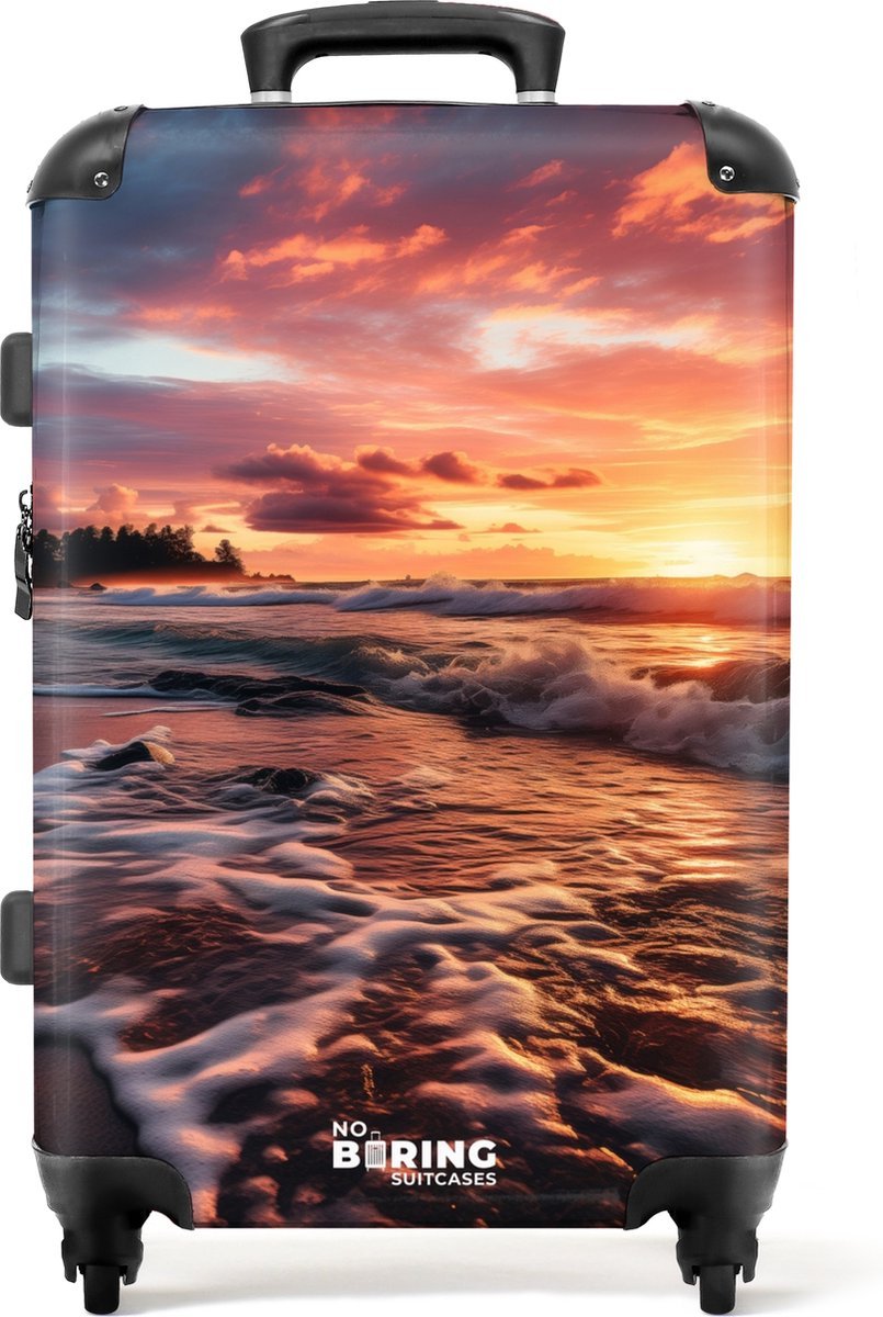 NoBoringSuitcases.com® - Koffer groot - Rolkoffer lichtgewicht - Zee bij zonsondergang - Reiskoffer met 4 wielen - Grote trolley XL - 20 kg bagage