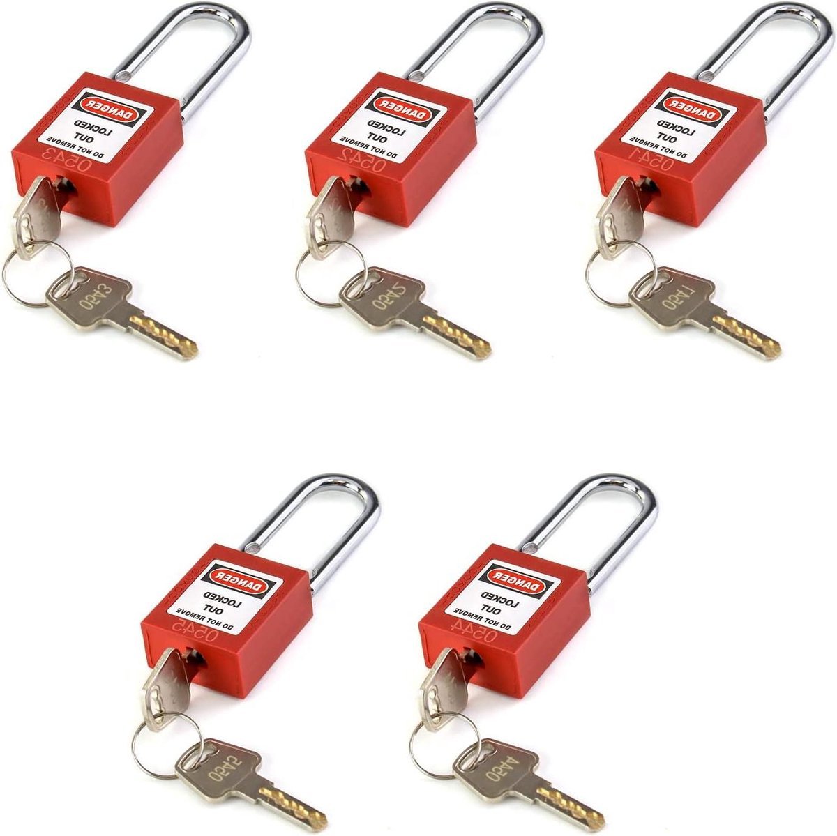 Allecto plus - Hangslot met 5 stuks en 10 sleutels, rood, 38 mm - Veiligheid en beveiliging