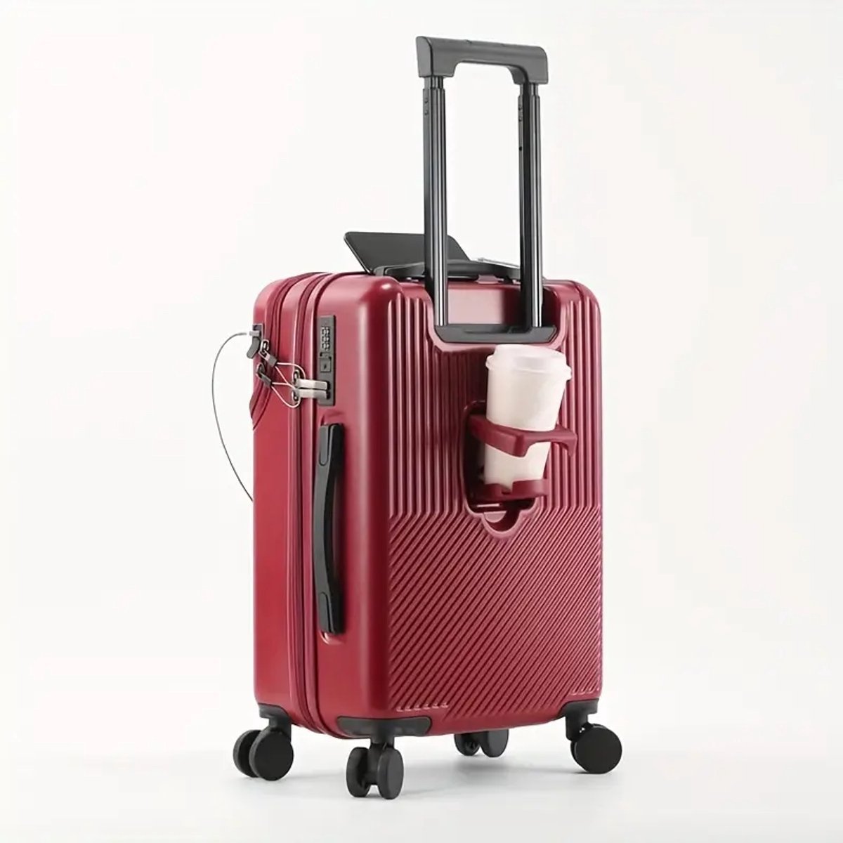 K&R Ventures® Reiskoffer - Harde Handbagage Koffer 50,8 cm - Met Bekerhouder, TSA Slot & USB Oplaadpoort - Laptopvak & Vooraan Openen - Lichtgewicht Trolley met 360° Wielen - Rood - Multifunctionele Reisbagage