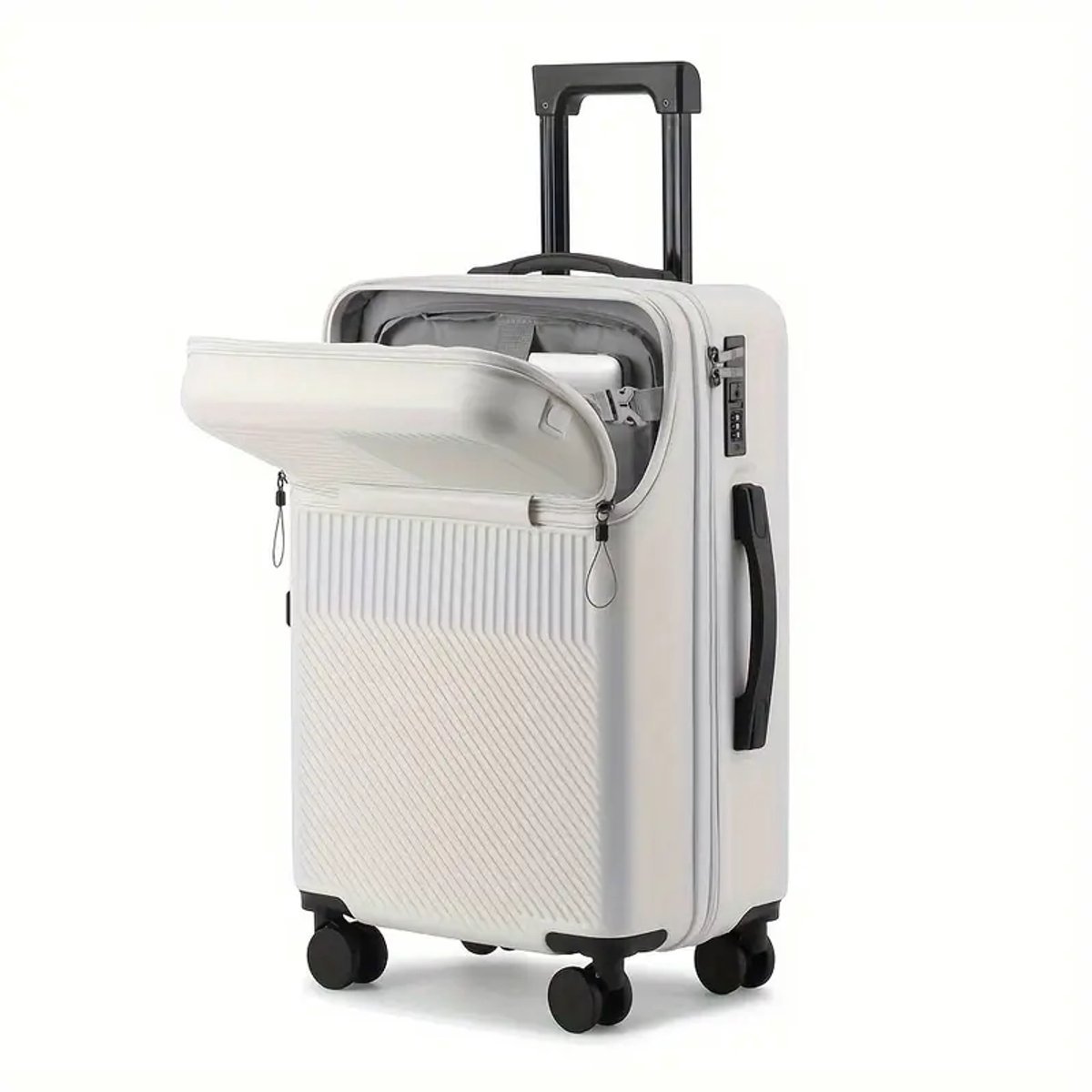 K&R Ventures® Reiskoffer - Harde Handbagage Koffer 50,8 cm - Met Bekerhouder, TSA Slot & USB Oplaadpoort - Laptopvak & Vooraan Openen - Lichtgewicht Trolley met 360° Wielen - Wit - Multifunctionele Reisbagage