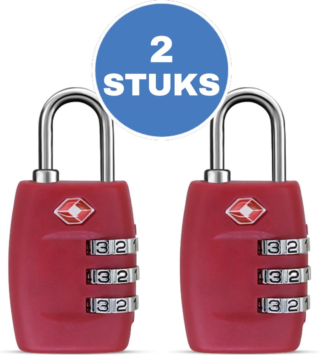 Kofferslot - 2 stuks - Hangslot - Cijferslot - 3 Cijfers - TSA Gecertificeerd - Donkerroze