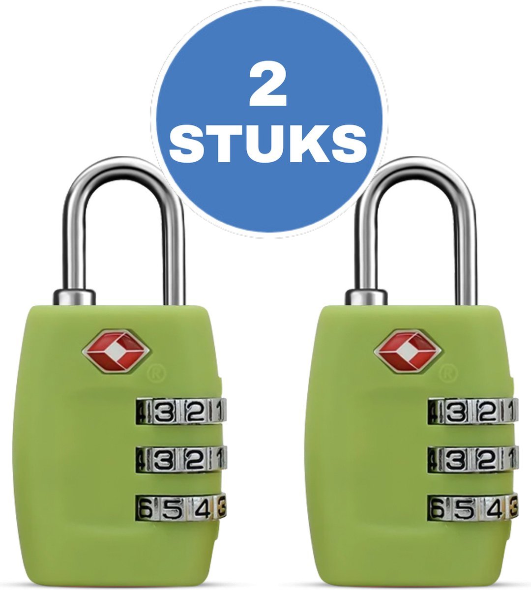 Kofferslot - 2 stuks - Hangslot - Cijferslot - 3 Cijfers - TSA Gecertificeerd - Groen