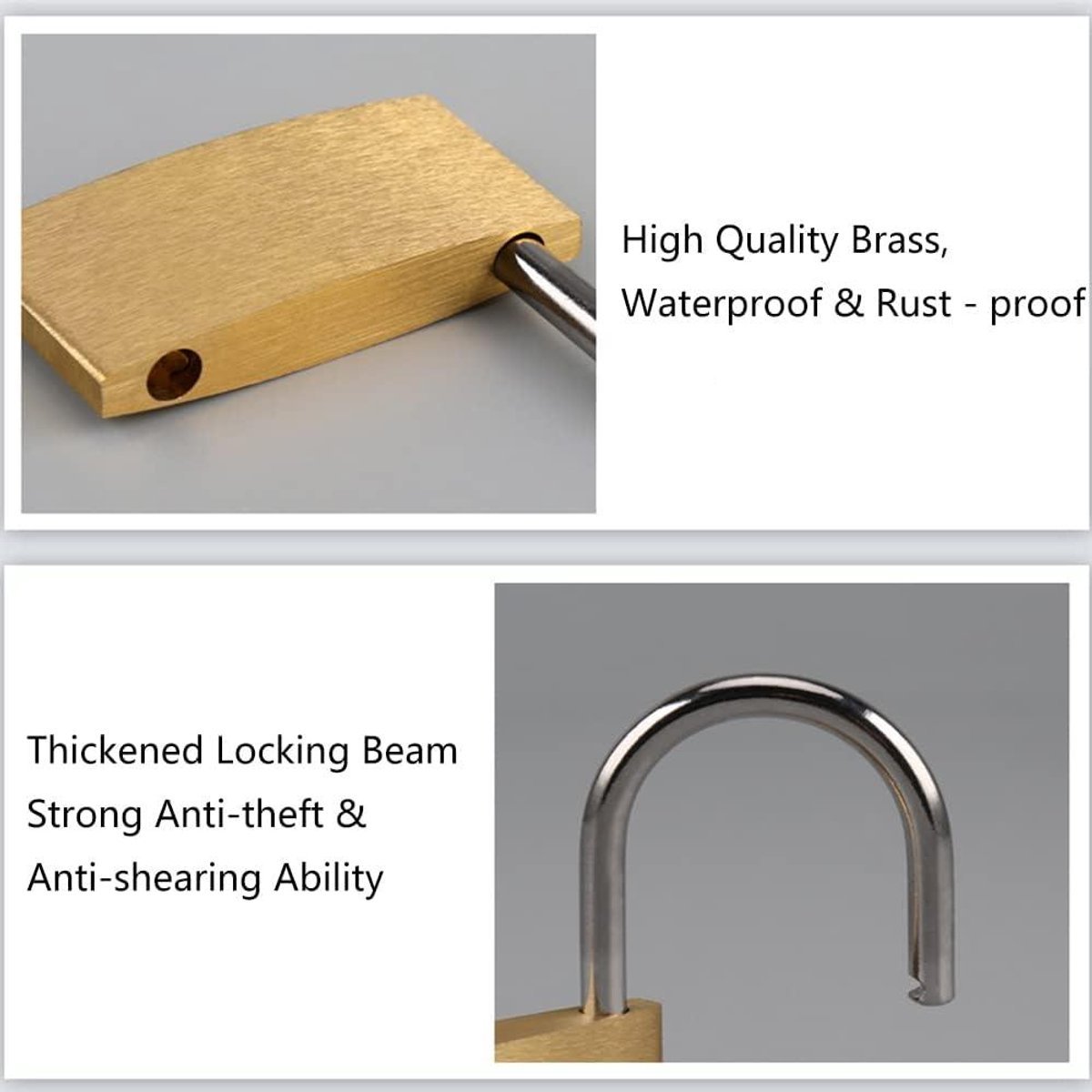 Messing hangslot 60 mm - universeel slot met 3 sleutels voor locker, schuur en rugzak - lang of kort sluitmechanisme