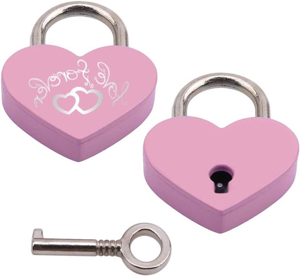 Mini Hart Hangslot met Gravure - Roze, Sleutel, Bagage - Valentijnsdag Cadeau