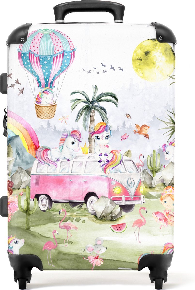 NoBoringSuitcases.com® - Kinderkoffer eenhoorn meisje - Kindertrolley voor meisjes - Koffer kind groot - Rolkoffer lichtgewicht - Reiskoffer met 4 wielen - Kinder valies - Grote trolley XL - 20 kg bagage