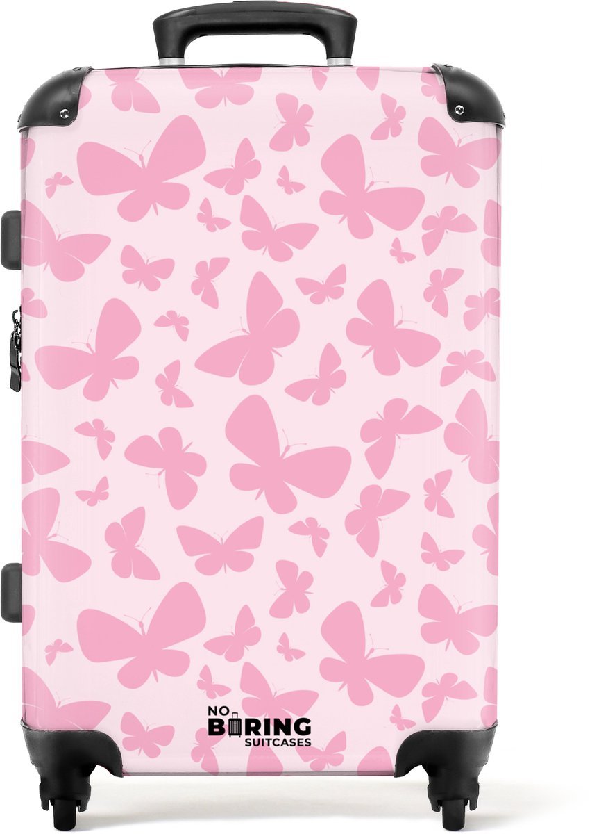 NoBoringSuitcases.com® - Kinderkoffer groot - Kindertrolley koffer - Vlinders - Patroon - Rolkoffer lichtgewicht - Reiskoffer met 4 wielen - Grote trolley XL - 20 kg bagage