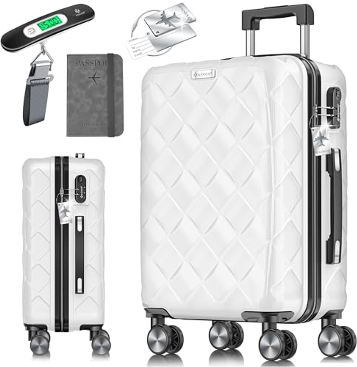 Ruime Reiskoffer met Hardshell en Cijferslot - Handbagage Trolley met Weegschaal en 360° Wielen