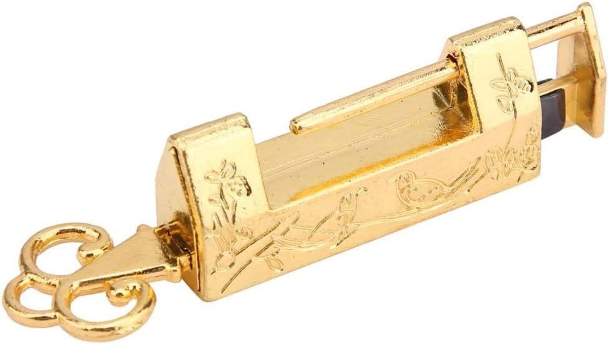 Vintage Chinese hangslot in antieke retro stijl met ekster bloemenmotief en cijferslot voor meubels, lades en bagage inclusief sleutel - gouden kleur