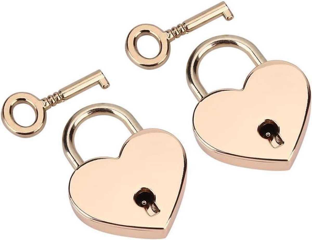 Allecta - Hartvormig hangslot en sleutelset voor sieradendoos, opbergdoos en dagboek - 2 stuks in roségoud