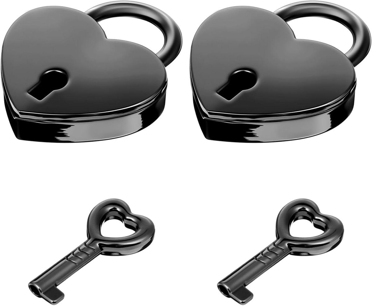 Allecto Premium - Kleine hartvormige hangsloten in set van 2, metaal, voor dagboeken en sieraden