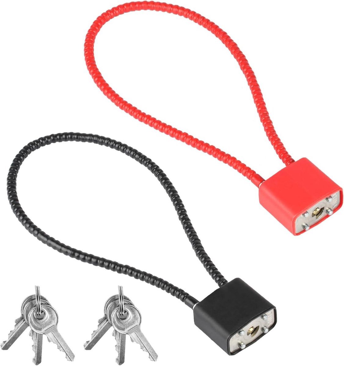 Allecto plus - Stalen touw hangsloten, zware hangsloten met lange beugel voor buiten en binnen - Set van 2 stuks. Geschikt voor fiets, koffer, poort, gym, locker.