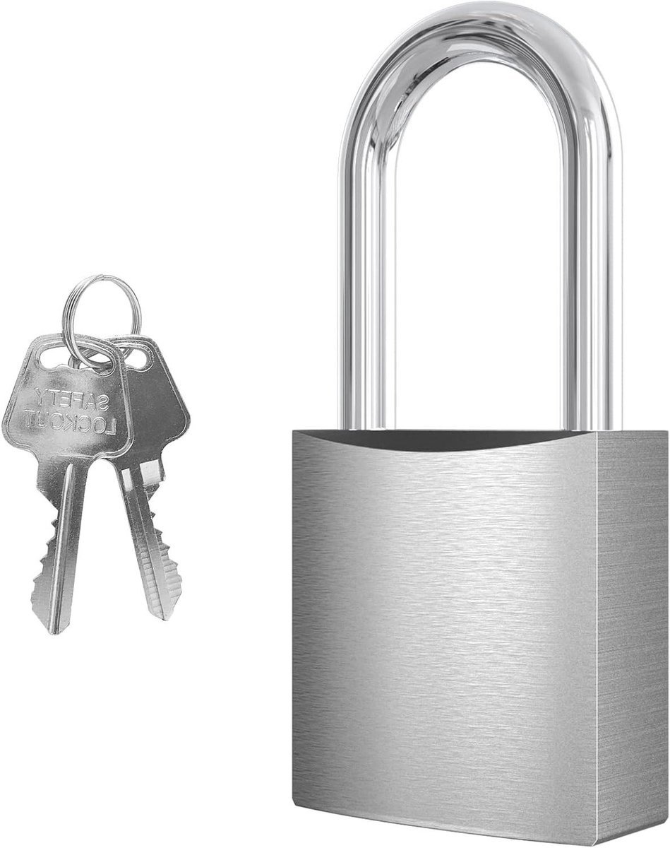 Aluminium Hangslot - 44 MM Lange Beugel, Antiroest, Weerbestendig - Sportschool, Garage, Schuur - Zilver