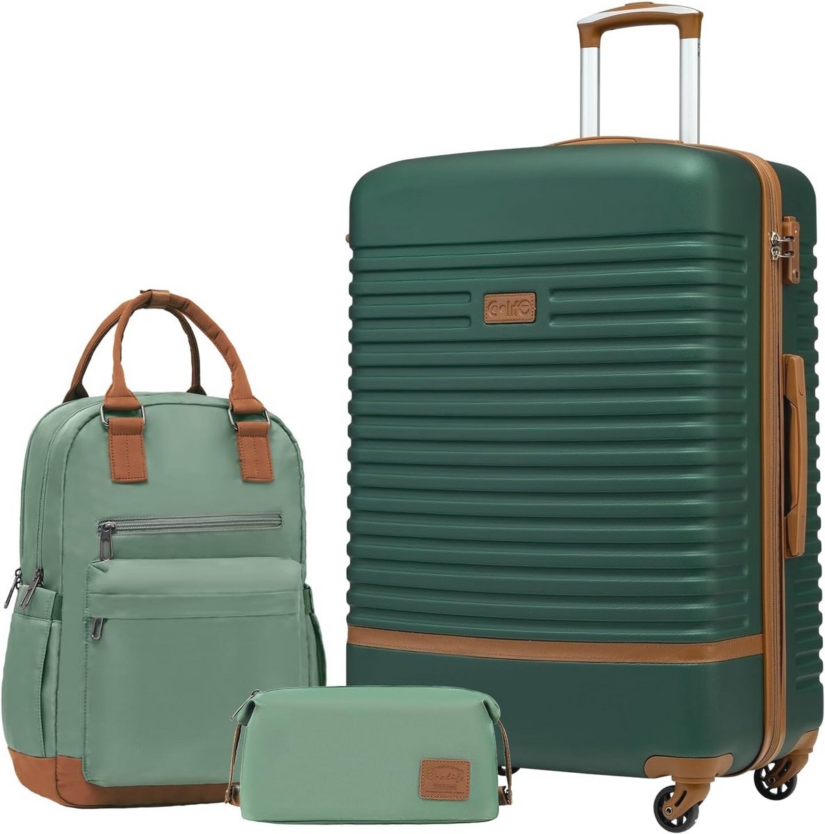 COOLIFEKoffer trolley reiskoffer van ABS hard shell 4 wielen TSA-slot bevat 1 reisrugzak en 1 toilettas, blauw/bruin, Großer Koffer-Set 3tlg, Prachtige casual reisset