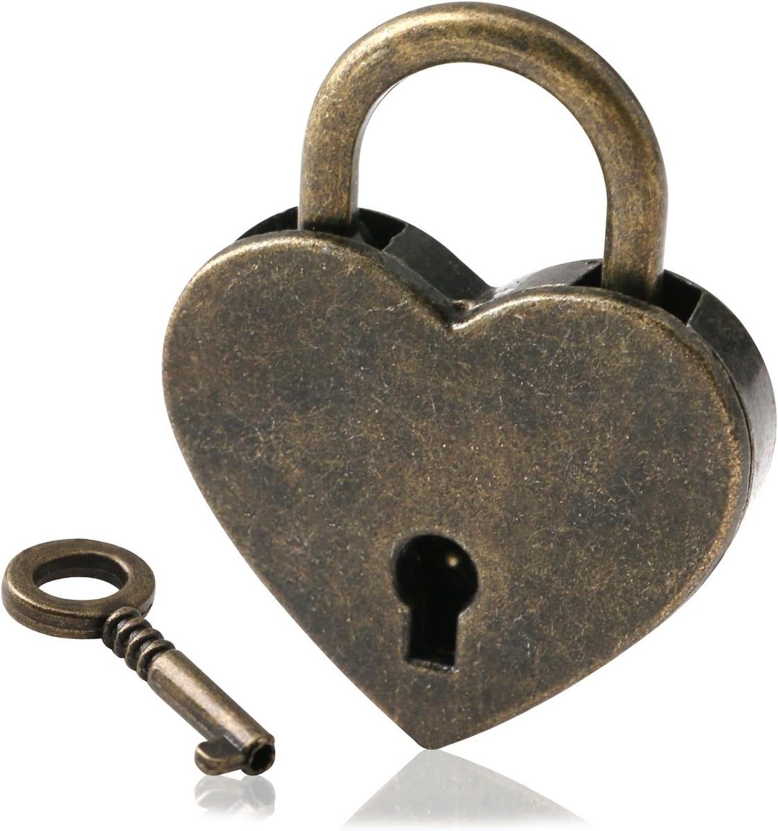 EGoods - Vintage hangslot in hartvorm met sleutel, liefdesslot voor Valentijnsdag cadeau (brons) - Decoratief, gepersonaliseerd, jubileum.