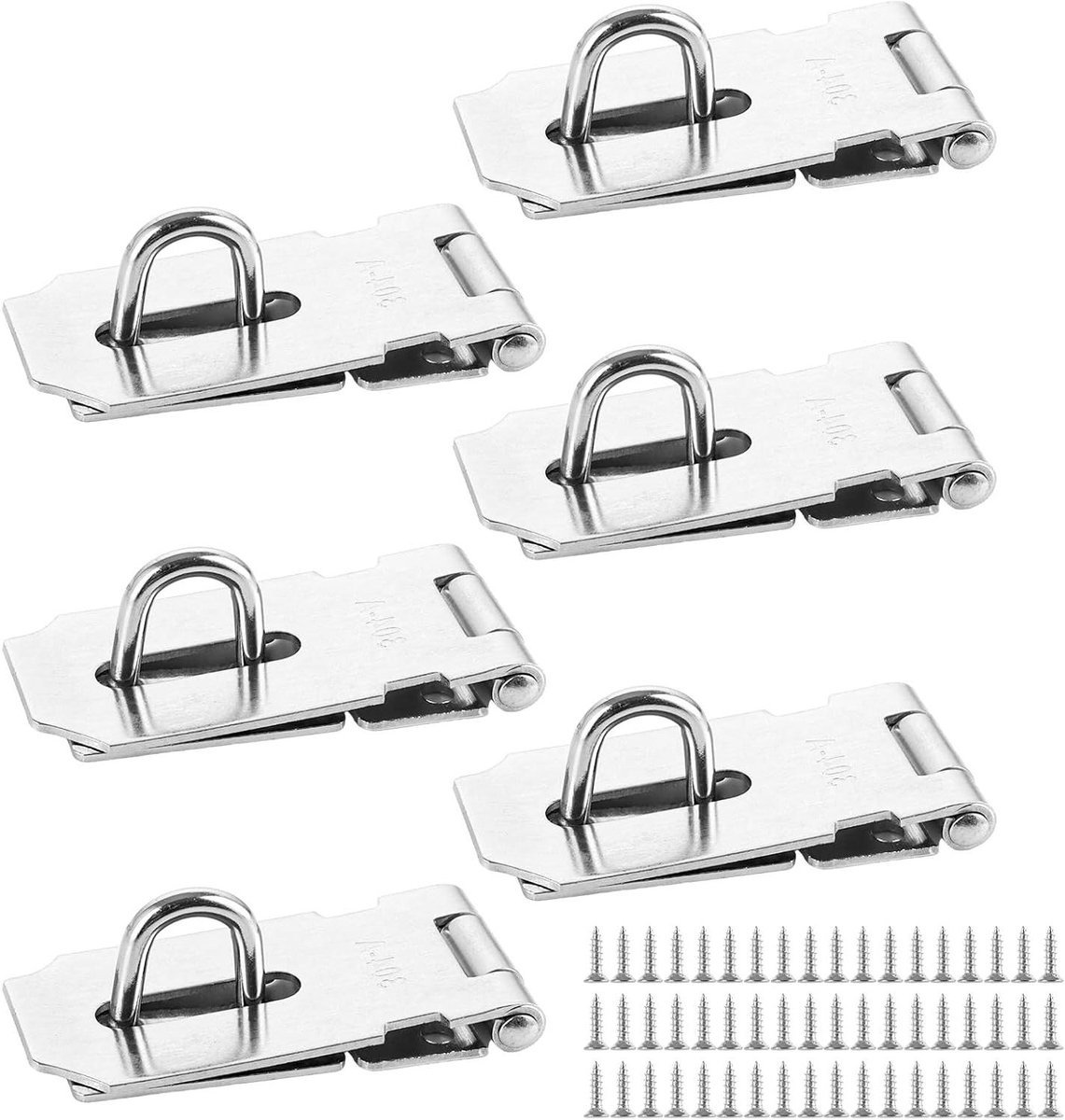 Hangslot 80 mm met Roestvrij Stalen Slotgrendel en Schroeven - 6 Stuks | Hangslot Haakse Overval voor Kasten en Deuren - Zilverkleurig - Robuust en Veilig