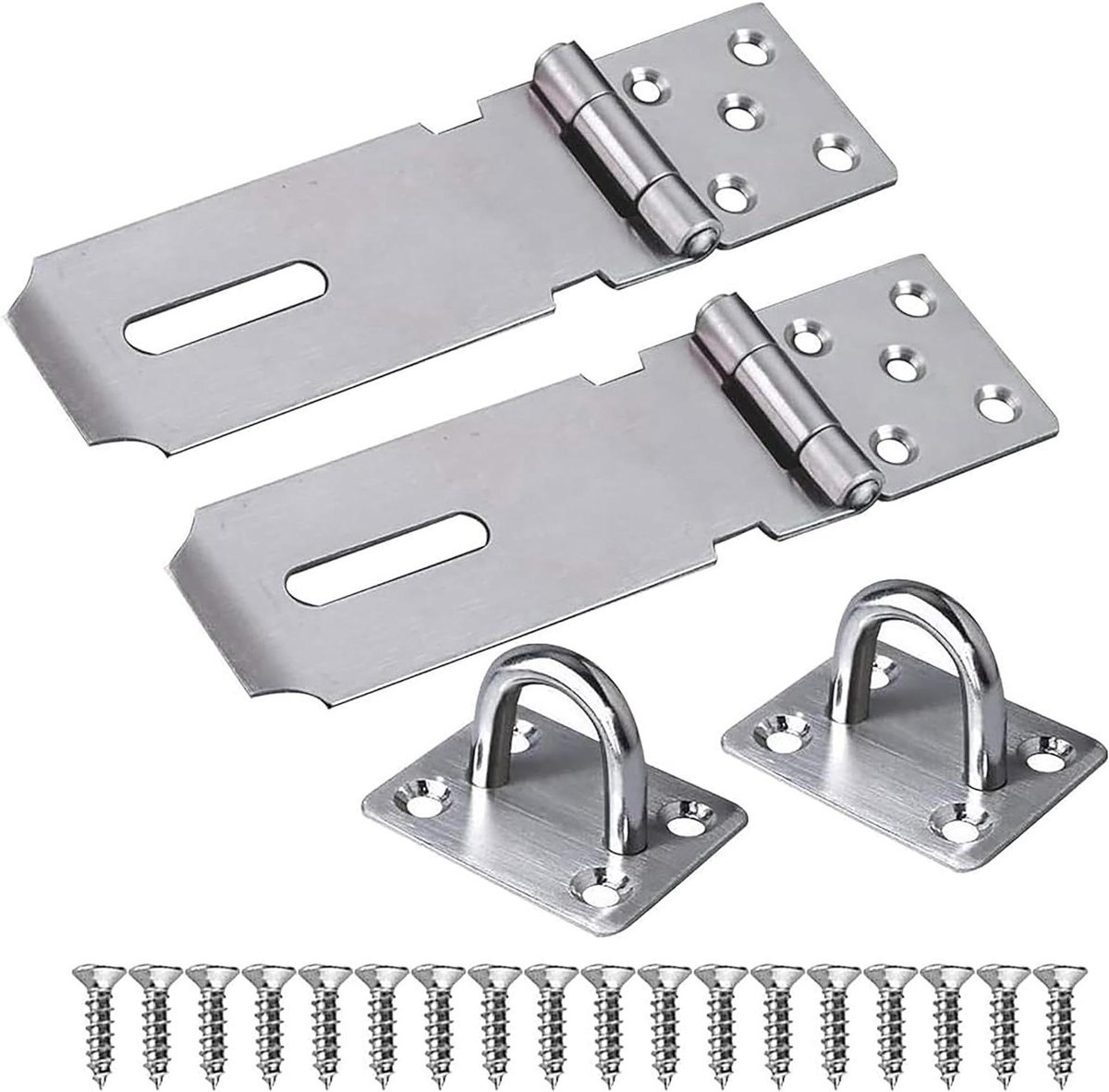 Hangslot Grendel en Nietje van Roestvrij Staal - Set van 2 stuks | Heavy Duty Schuur Slot Hasp met Schroeven | Deursluiting Gate Lock Scharnier voor Schuur, Venster, Kast, Kooi