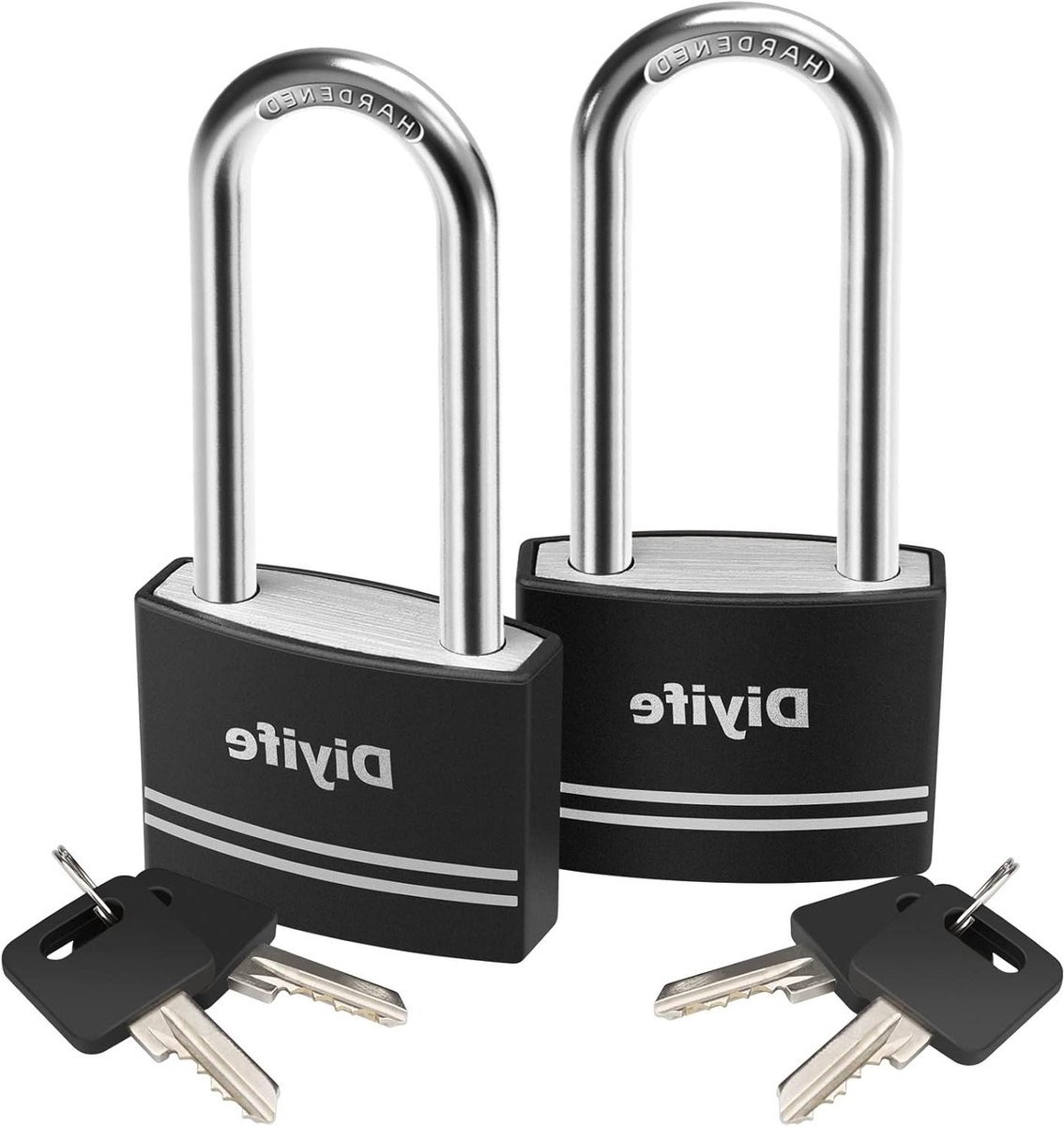 Hangslot met Lange Sluiting, Waterdicht, 2 Stuks, 4 Sleutels, voor Schoolkluisjes, Sportscholen, Gereedschapskisten, Bagage - 7MM