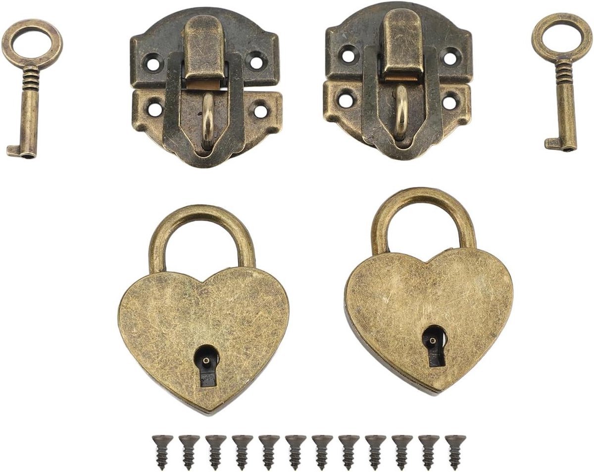 Houten doos hangslot set met zink legering hasp clasp latch - vintage stijl voor retro kunstwerken - moeiteloze installatie - hart hangslot - decoratieve vergrendeling.