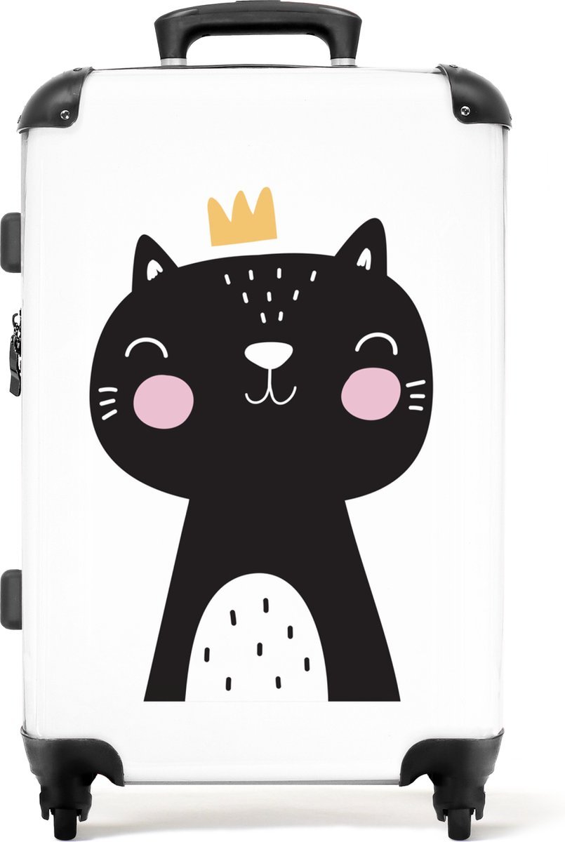 NoBoringSuitcases.com - Grote koffer wit - Kinderkoffer kat meisjes - Reiskoffer met 4 wielen kids - Trolley op wieltjes 72 liter - Rolkoffer groot kinderen - Ruimbagage valies 20kg - Reisbagage & reisaccessoires hardcase - Bagagetrolley middelmaat