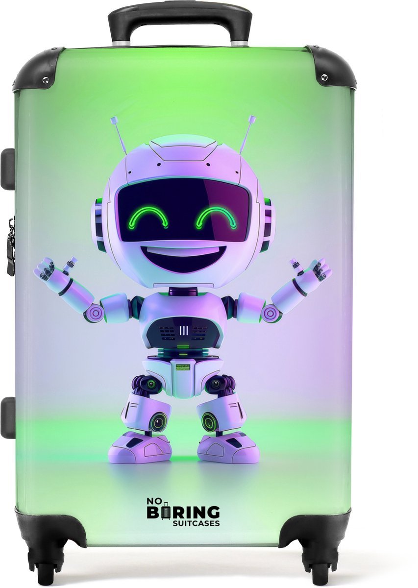 NoBoringSuitcases.com® - Kinderkoffer groot - Kindertrolley koffer - Robot - Futuristisch - Rolkoffer lichtgewicht - Reiskoffer met 4 wielen - Grote trolley XL - 20 kg bagage
