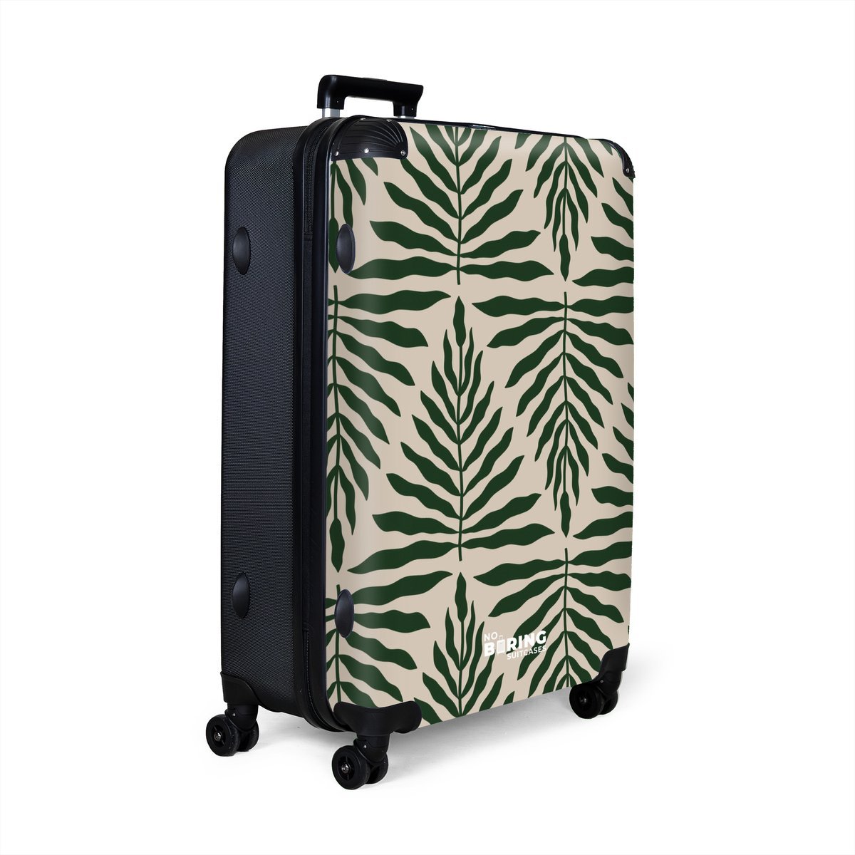 NoBoringSuitcases.com® - Koffer groot - Reiskoffer lichtgewicht - Bladeren in groen en beige - Vakantie rolkoffer met 4 wielen - Grote trolley XL - Travel suitcase large - 98 - 100 liter bagage - Ruimbagage met TSA slot
