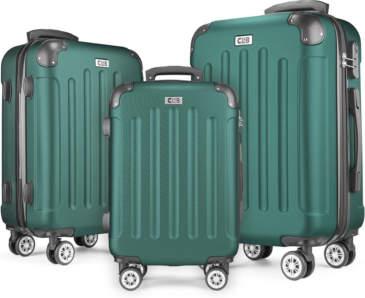 POSH Hardshell koffer, koffer & trolleys, rolkoffer, handbagage, reiskoffer met wielen, grote koffer, middelgroot, klein, ABS, lichte kofferset, 3-delig in M-L-XL, donkergroen, SET, Koffer ABS