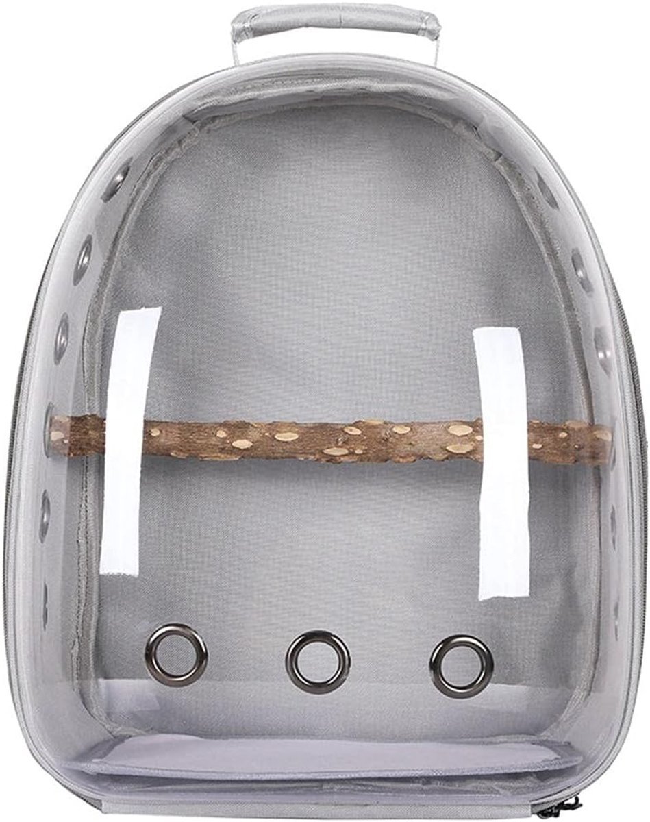 Pet Parrot Bird Carrier Backpack - Bubble Bird Travel - Portable Breathable Backpack met Standing Perch Feeder - Pet Parrot Space Capsule Transparent Backpack (Grey)