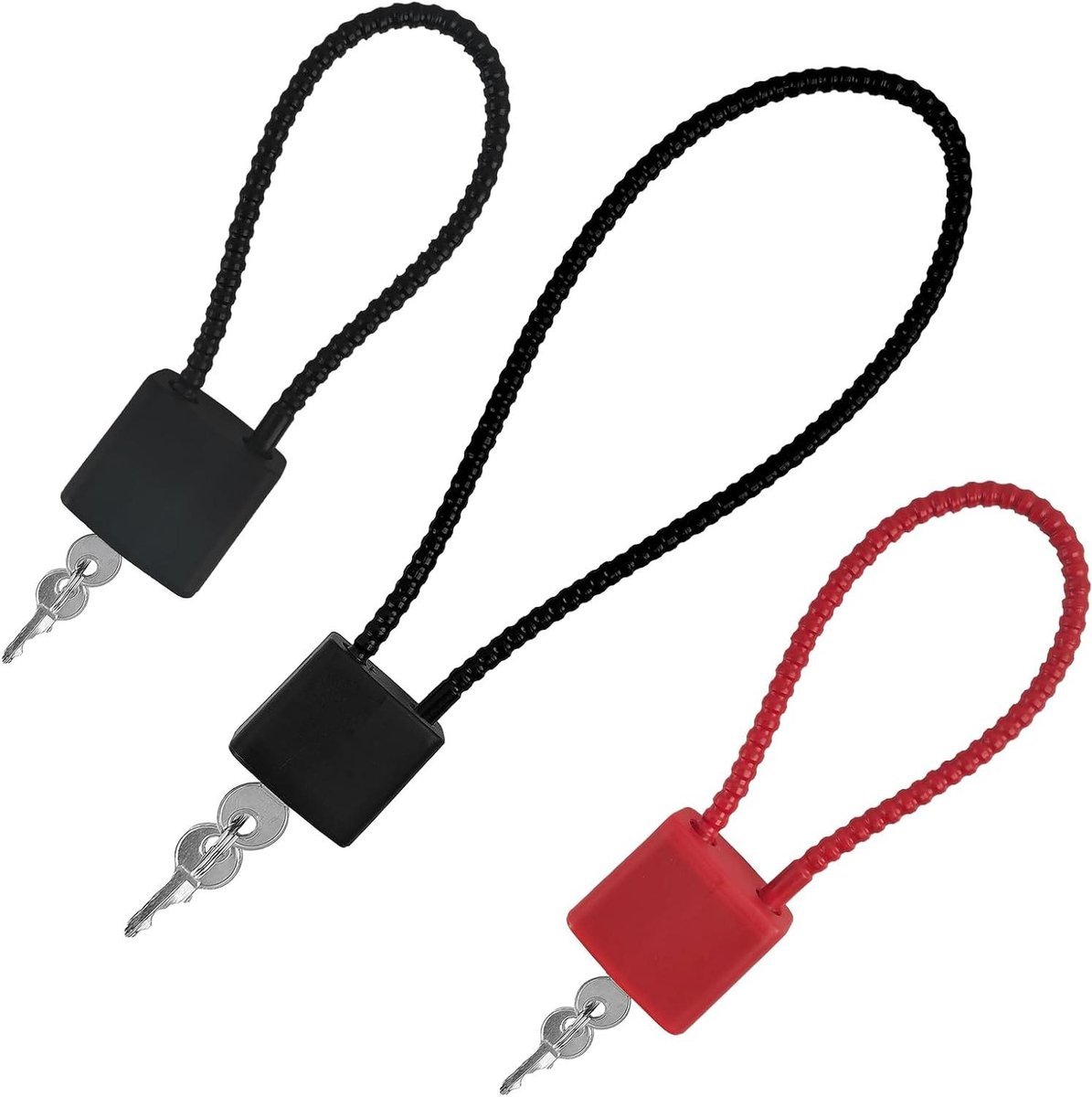 Premium - 3 stuks kabelslot met sleutel voor koffer, poort, fiets - robuust hangslot met lange beugel voor extra veiligheid - geschikt voor fitnessstudio en kluisje - diverse kleuren